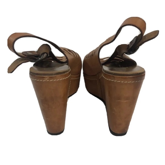 Women’s Robert Clergerie Cognac Leather Cutout Platform Sandals Size 8.5 - Picture 2 of 10